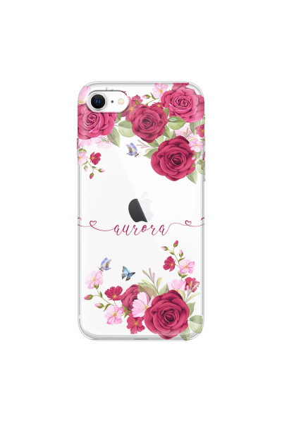 APPLE - iPhone SE 2020 - Soft Clear Case - Rose Garden with Monogram Red