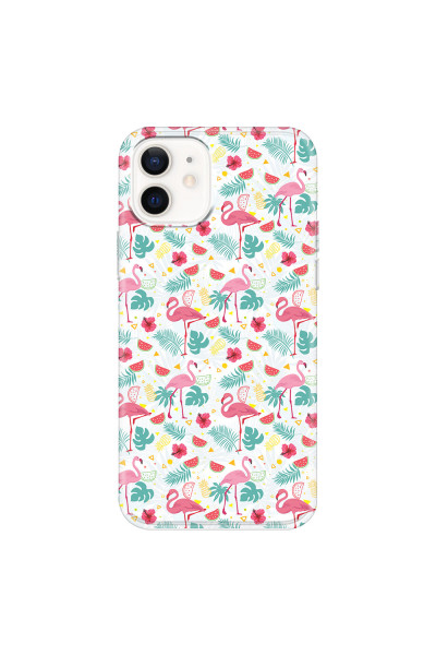 APPLE - iPhone 12 Mini - Soft Clear Case - Tropical Flamingo II