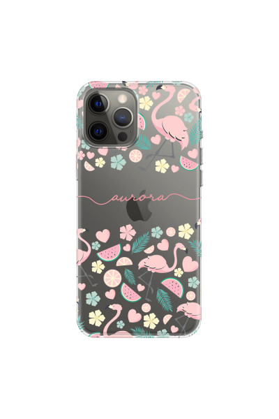 APPLE - iPhone 12 Pro Max - Soft Clear Case - Clear Flamingo Handwritten
