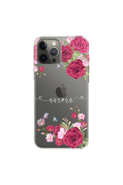 APPLE - iPhone 12 Pro Max - Soft Clear Case - Rose Garden with Monogram White