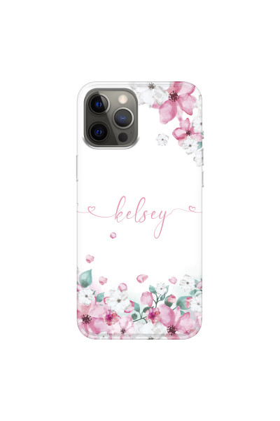 APPLE - iPhone 12 Pro Max - Soft Clear Case - Watercolor Flowers Handwritten
