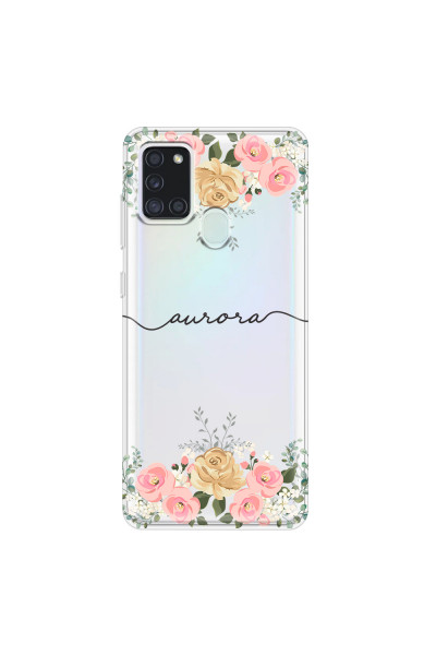 SAMSUNG - Galaxy A21S - Soft Clear Case - Gold Floral Handwritten Dark
