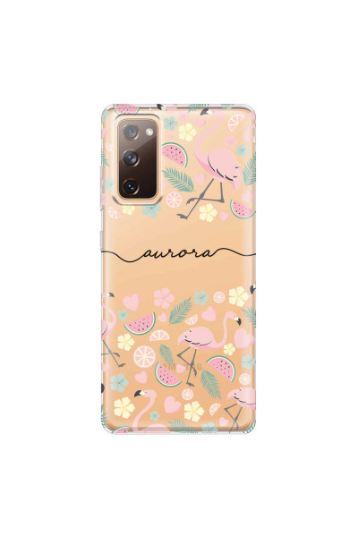 SAMSUNG - Galaxy S20 FE - Soft Clear Case - Clear Flamingo Handwritten Dark