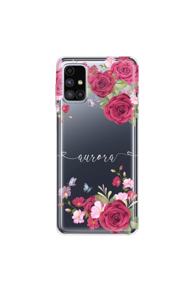 SAMSUNG - Galaxy M51 - Soft Clear Case - Rose Garden with Monogram White