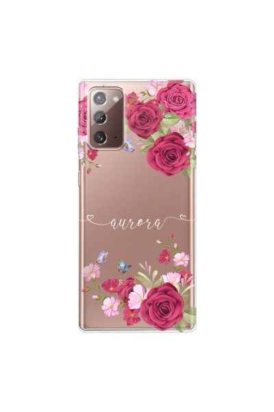 SAMSUNG - Galaxy Note20 - Soft Clear Case - Rose Garden with Monogram White