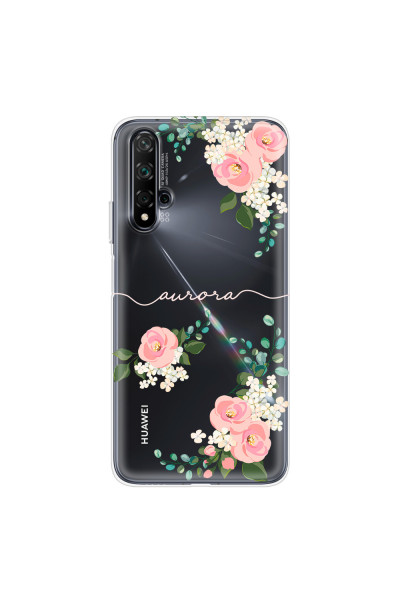 HUAWEI - Nova 5T - Soft Clear Case - Pink Floral Handwritten Light
