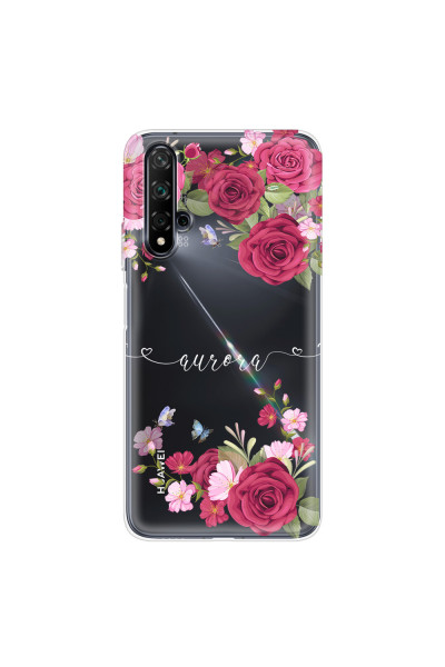 HUAWEI - Nova 5T - Soft Clear Case - Rose Garden with Monogram White