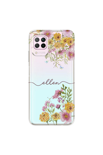 HUAWEI - P40 Lite - Soft Clear Case - Meadow Garden with Monogram Red