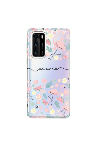 HUAWEI - P40 - Soft Clear Case - Clear Flamingo Handwritten Dark