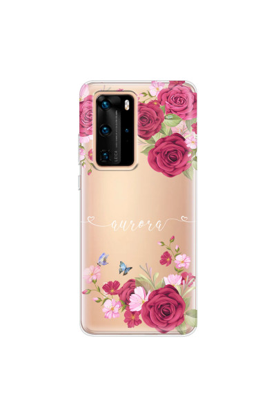 HUAWEI - P40 Pro - Soft Clear Case - Rose Garden with Monogram White