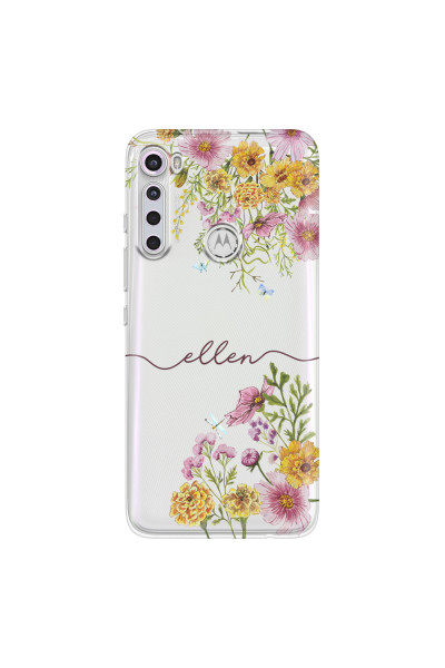 MOTOROLA by LENOVO - Moto One Fusion Plus - Soft Clear Case - Meadow Garden with Monogram Red