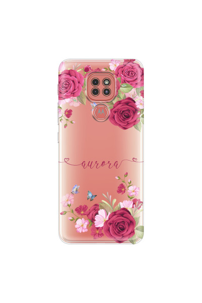 MOTOROLA by LENOVO - Moto G9 Play - Soft Clear Case - Rose Garden with Monogram Red