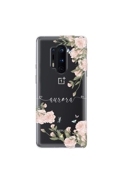 ONEPLUS - OnePlus 8 Pro - Soft Clear Case - Pink Rose Garden with Monogram White