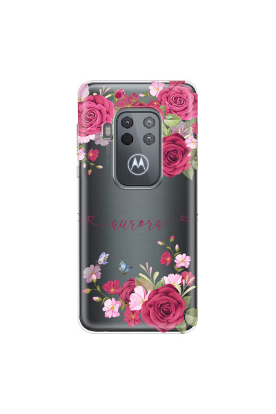 MOTOROLA by LENOVO - Moto One Zoom - Soft Clear Case - Rose Garden with Monogram Red