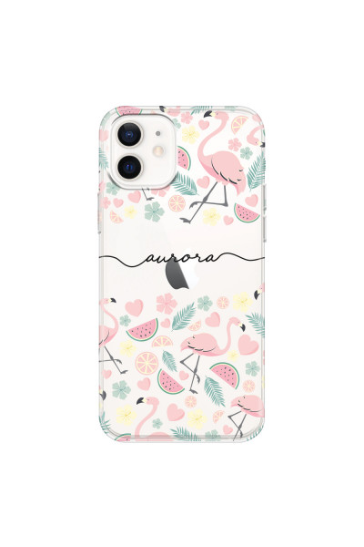APPLE - iPhone 12 - Soft Clear Case - Clear Flamingo Handwritten Dark