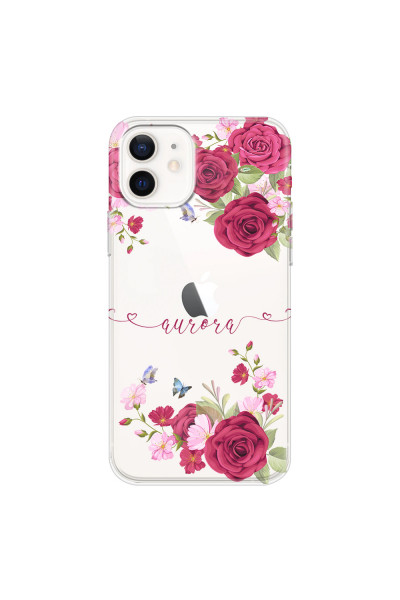 APPLE - iPhone 12 - Soft Clear Case - Rose Garden with Monogram Red