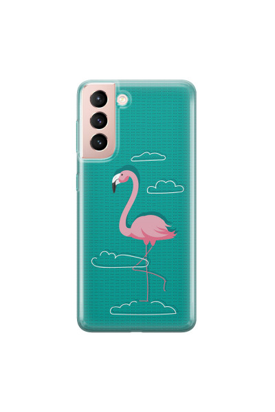SAMSUNG - Galaxy S21 - Soft Clear Case - Cartoon Flamingo