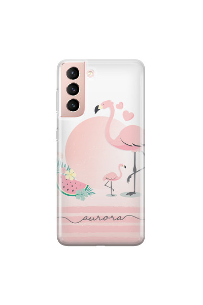 SAMSUNG - Galaxy S21 - Soft Clear Case - Flamingo Vibes Handwritten