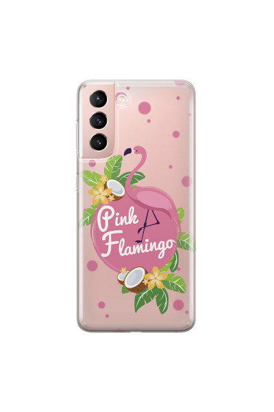 SAMSUNG - Galaxy S21 - Soft Clear Case - Pink Flamingo