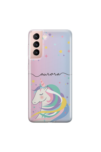 SAMSUNG - Galaxy S21 - Soft Clear Case - Pink Unicorn Handwritten