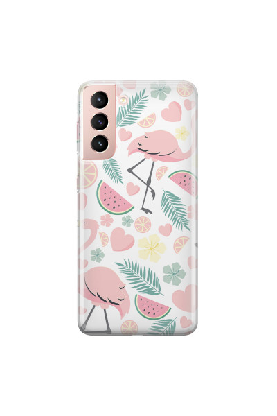 SAMSUNG - Galaxy S21 - Soft Clear Case - Tropical Flamingo III