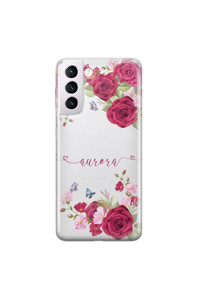 SAMSUNG - Galaxy S21 Plus - Soft Clear Case - Rose Garden with Monogram Red
