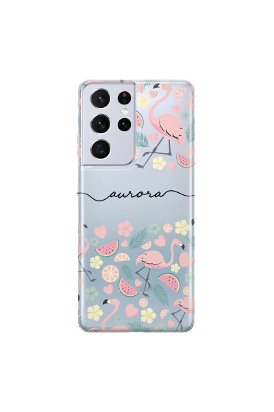 SAMSUNG - Galaxy S21 Ultra - Soft Clear Case - Clear Flamingo Handwritten Dark
