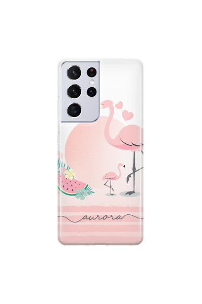 SAMSUNG - Galaxy S21 Ultra - Soft Clear Case - Flamingo Vibes Handwritten