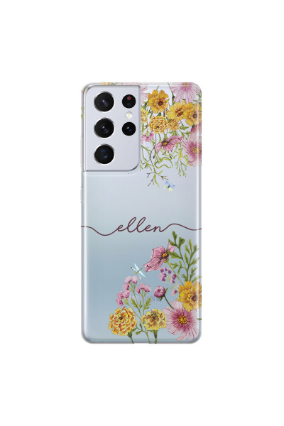SAMSUNG - Galaxy S21 Ultra - Soft Clear Case - Meadow Garden with Monogram Red
