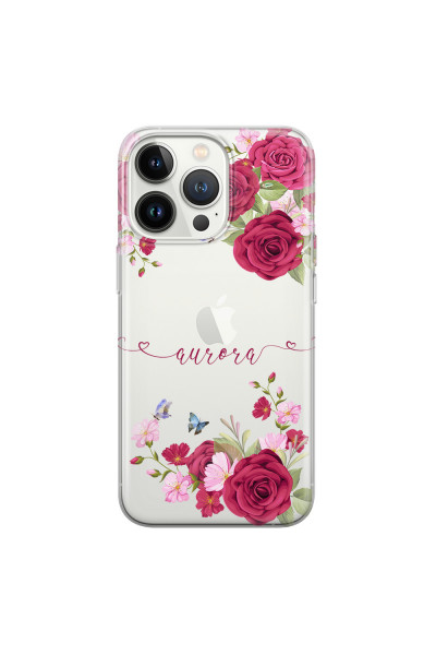 APPLE - iPhone 13 Pro Max - Soft Clear Case - Rose Garden with Monogram Red