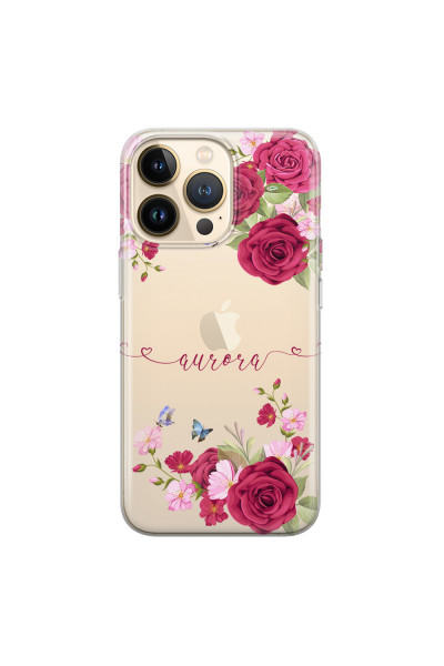 APPLE - iPhone 13 Pro - Soft Clear Case - Rose Garden with Monogram Red
