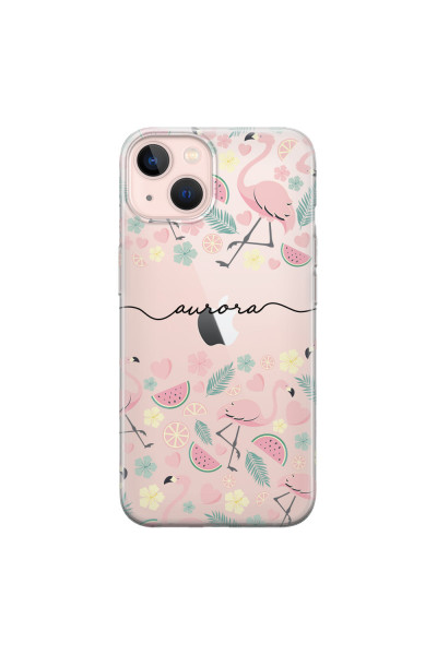 APPLE - iPhone 13 Mini - Soft Clear Case - Clear Flamingo Handwritten Dark