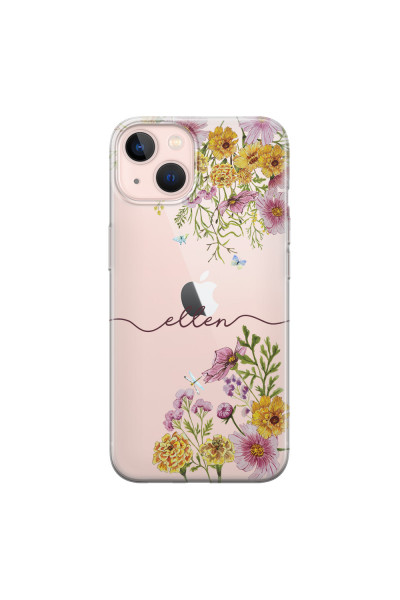 APPLE - iPhone 13 Mini - Soft Clear Case - Meadow Garden with Monogram Red