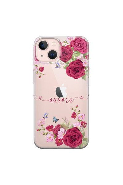 APPLE - iPhone 13 Mini - Soft Clear Case - Rose Garden with Monogram Red