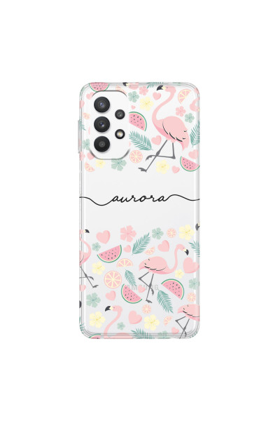 SAMSUNG - Galaxy A32 - Soft Clear Case - Clear Flamingo Handwritten Dark