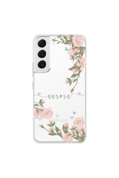 SAMSUNG - Galaxy S22 Plus - Soft Clear Case - Pink Rose Garden with Monogram Green