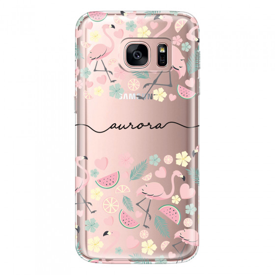 SAMSUNG - Galaxy S7 - Soft Clear Case - Monogram Flamingo Pattern III