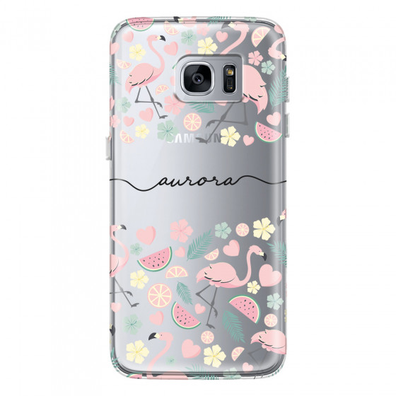 SAMSUNG - Galaxy S7 Edge - Soft Clear Case - Monogram Flamingo Pattern III