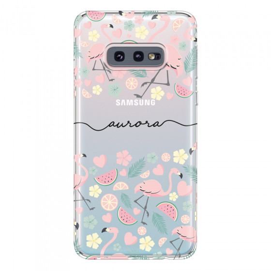SAMSUNG - Galaxy S10e - Soft Clear Case - Monogram Flamingo Pattern III