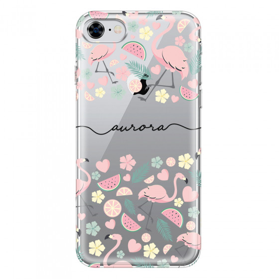 APPLE - iPhone 8 - Soft Clear Case - Monogram Flamingo Pattern III