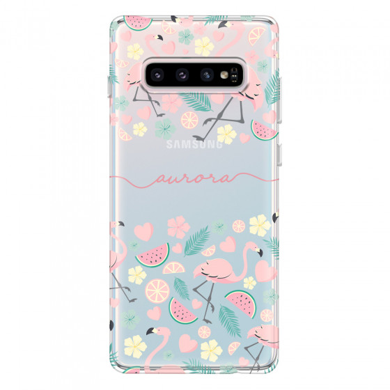 SAMSUNG - Galaxy S10 - Soft Clear Case - Clear Flamingo Handwritten