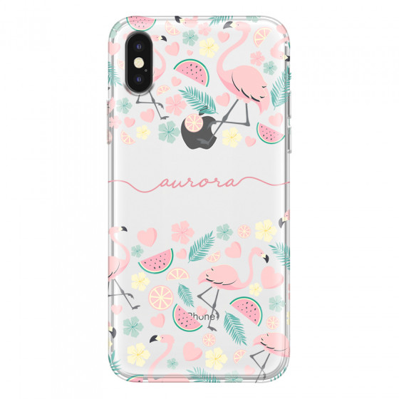 APPLE - iPhone XS Max - Soft Clear Case - Clear Flamingo Handwritten