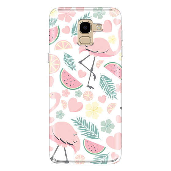 SAMSUNG - Galaxy J6 - Soft Clear Case - Tropical Flamingo III