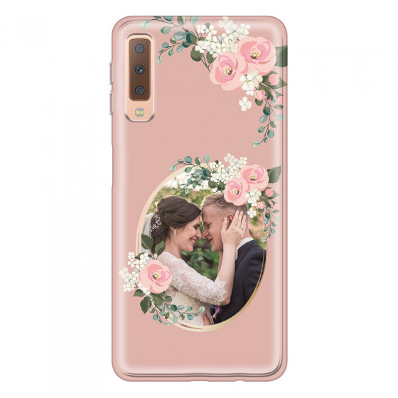 SAMSUNG - Galaxy A7 2018 - Soft Clear Case - Pink Floral Mirror Photo