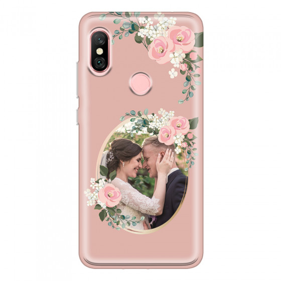 XIAOMI - Redmi Note 6 Pro - Soft Clear Case - Pink Floral Mirror Photo