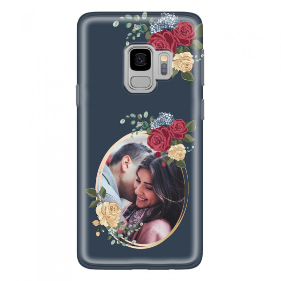 SAMSUNG - Galaxy S9 - Soft Clear Case - Blue Floral Mirror Photo