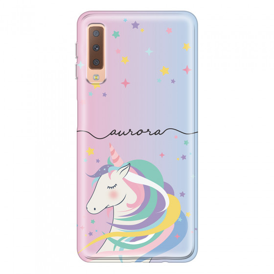 SAMSUNG - Galaxy A7 2018 - Soft Clear Case - Pink Unicorn Handwritten