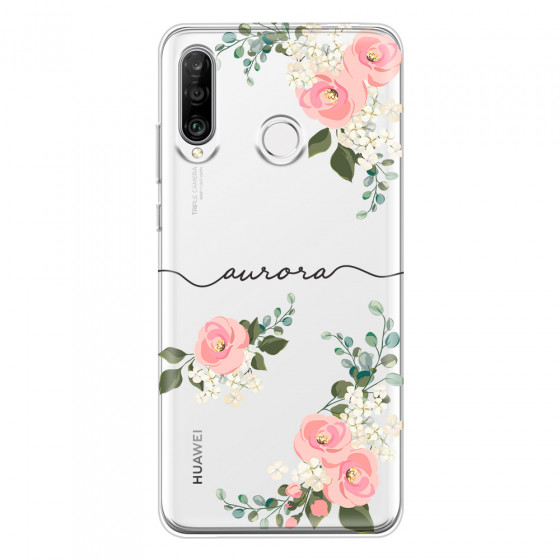 HUAWEI - P30 Lite - Soft Clear Case - Pink Floral Handwritten