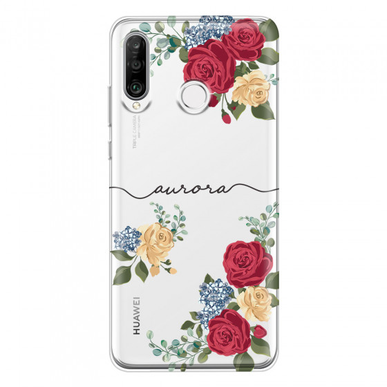 HUAWEI - P30 Lite - Soft Clear Case - Red Floral Handwritten