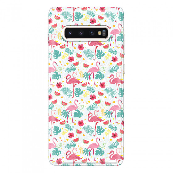 SAMSUNG - Galaxy S10 Plus - Soft Clear Case - Tropical Flamingo II